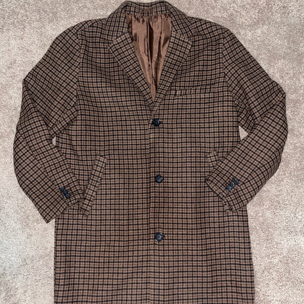 Like New Old Navy Wool Blend Soft Brushed Brown Plaid Coat Mens Size Large